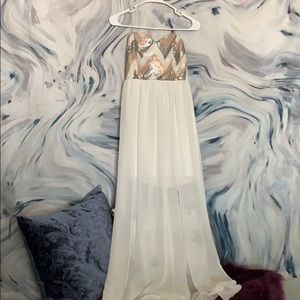 STUNNING strapless beaded white flowing dress